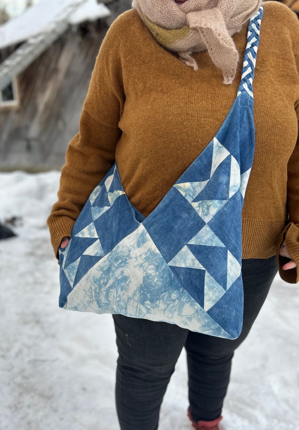 Blue and White Flying Geese Bento Style Bag