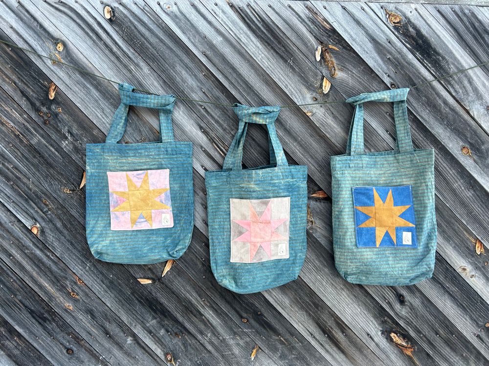 Indigo Wash Ticking Totes